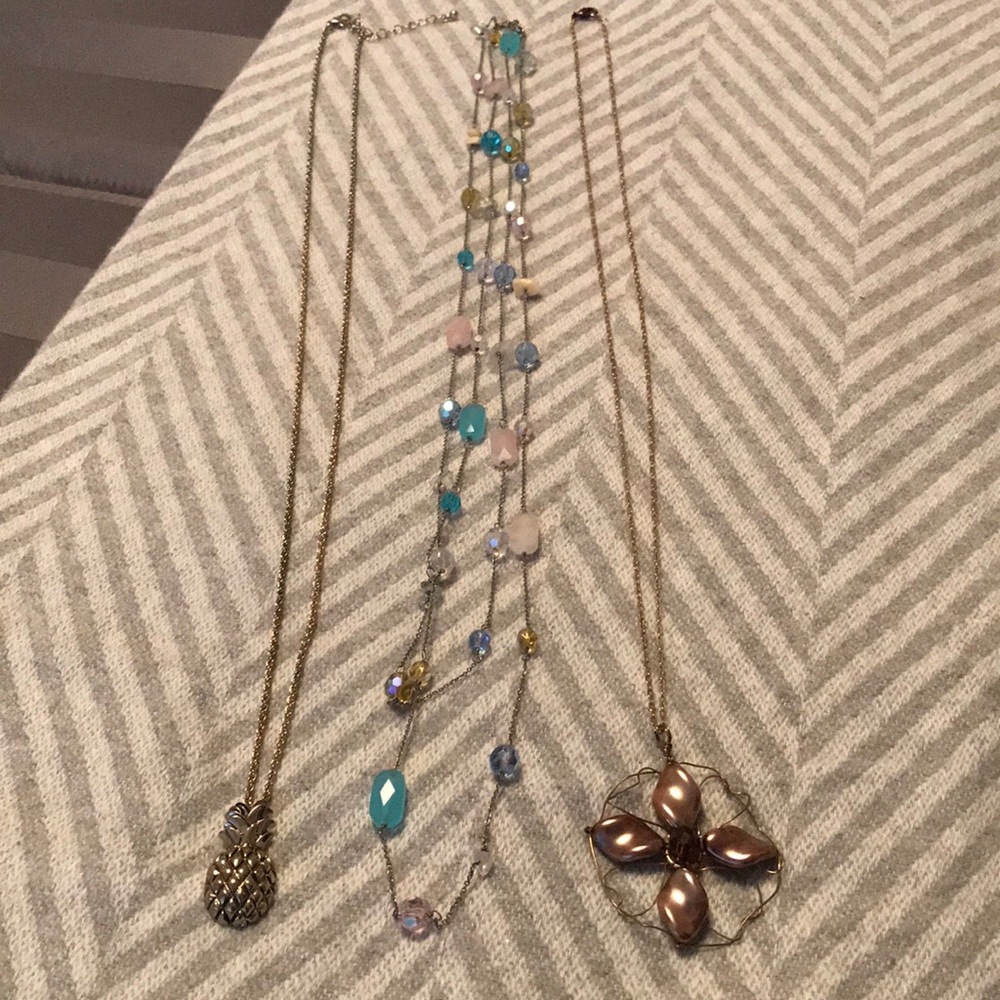 Long Necklace Bundle Gold Pineapple Silver Beads